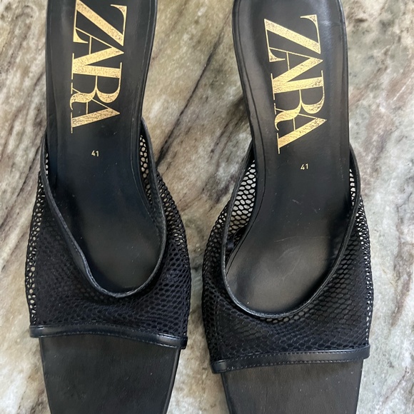 Zara Mesh Heeled Sandal Mules – Black Size 10 - Picture 2 of 5